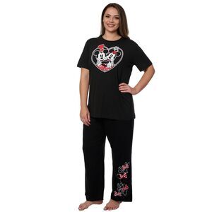 Mickey & Minnie Mouse Heart T-Shirt w/ Pajama Pants Lounge Wear Plus Size Set